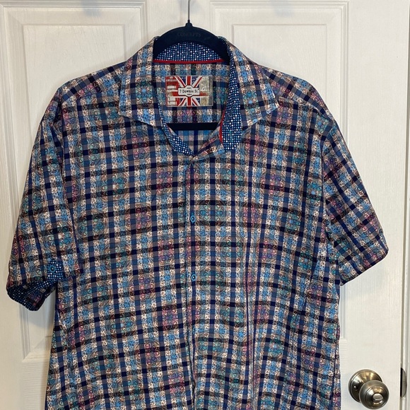 7 Downie St London Couture 2X XXL Blue Plaid Short Sleeve Shirt - Picture 2 of 15